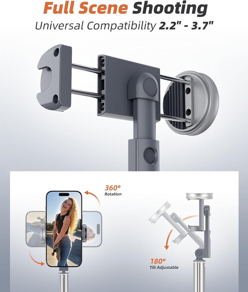 Vimose 62" Phone Tripod & Selfie Stick, Tripod for iPhone with Remote, All-in-1 Cell Phone Stand, Portable, Extendable Stand for Selfies Video Recording Vlog, Compatible with iPhone Android (Grey) - Image 5